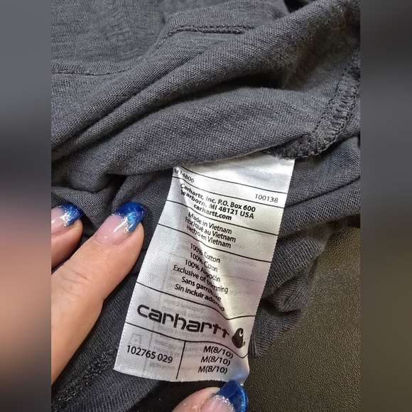 Carhartt Women’s Charcoal V-Neck Long Sleeve Shirt with Arm Logo – Size M (8/10) - Picture 6 of 7